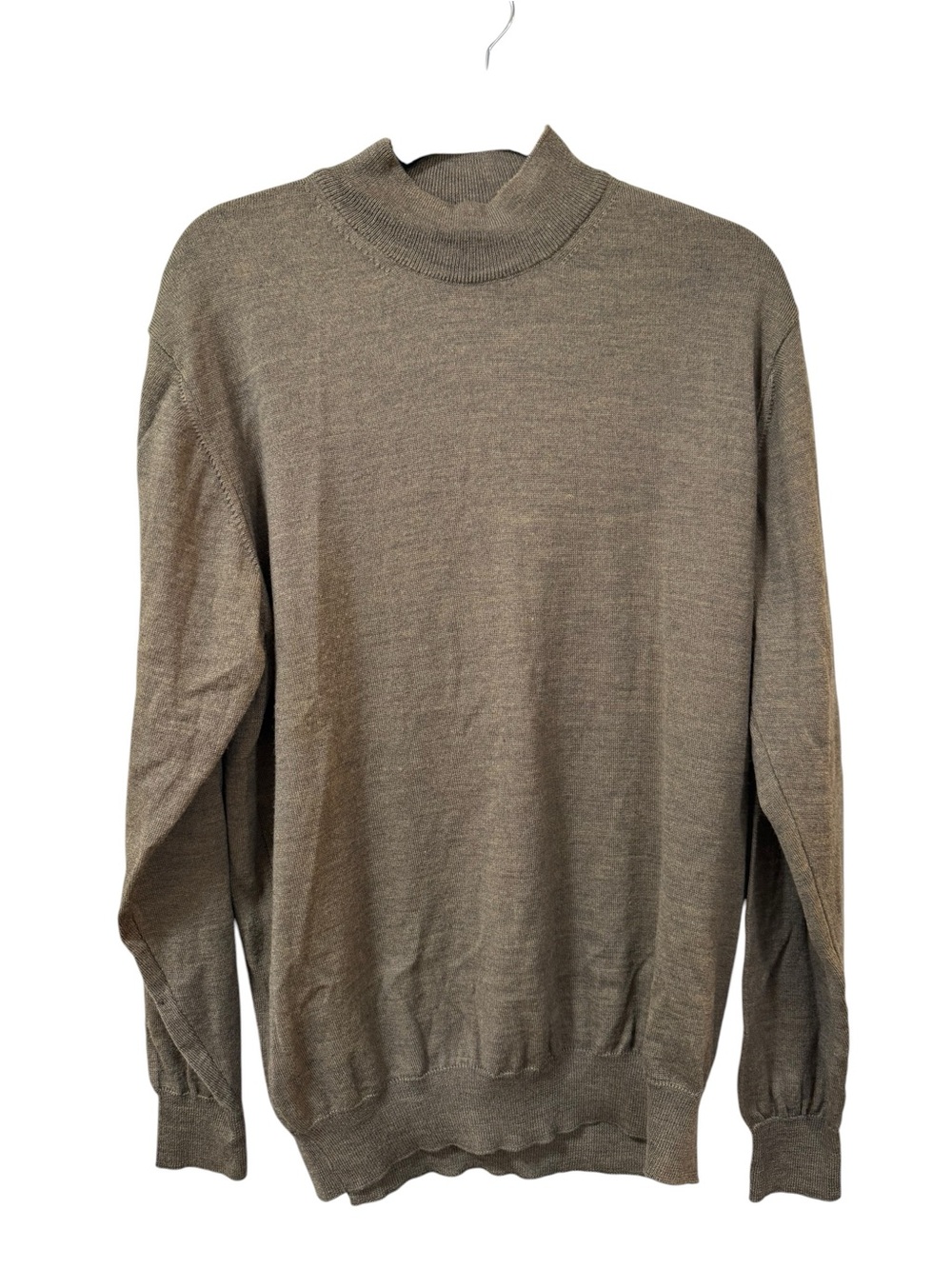 Murano by Raffi mock neck wool sweater taupe brown LARGE quiet luxury preppy